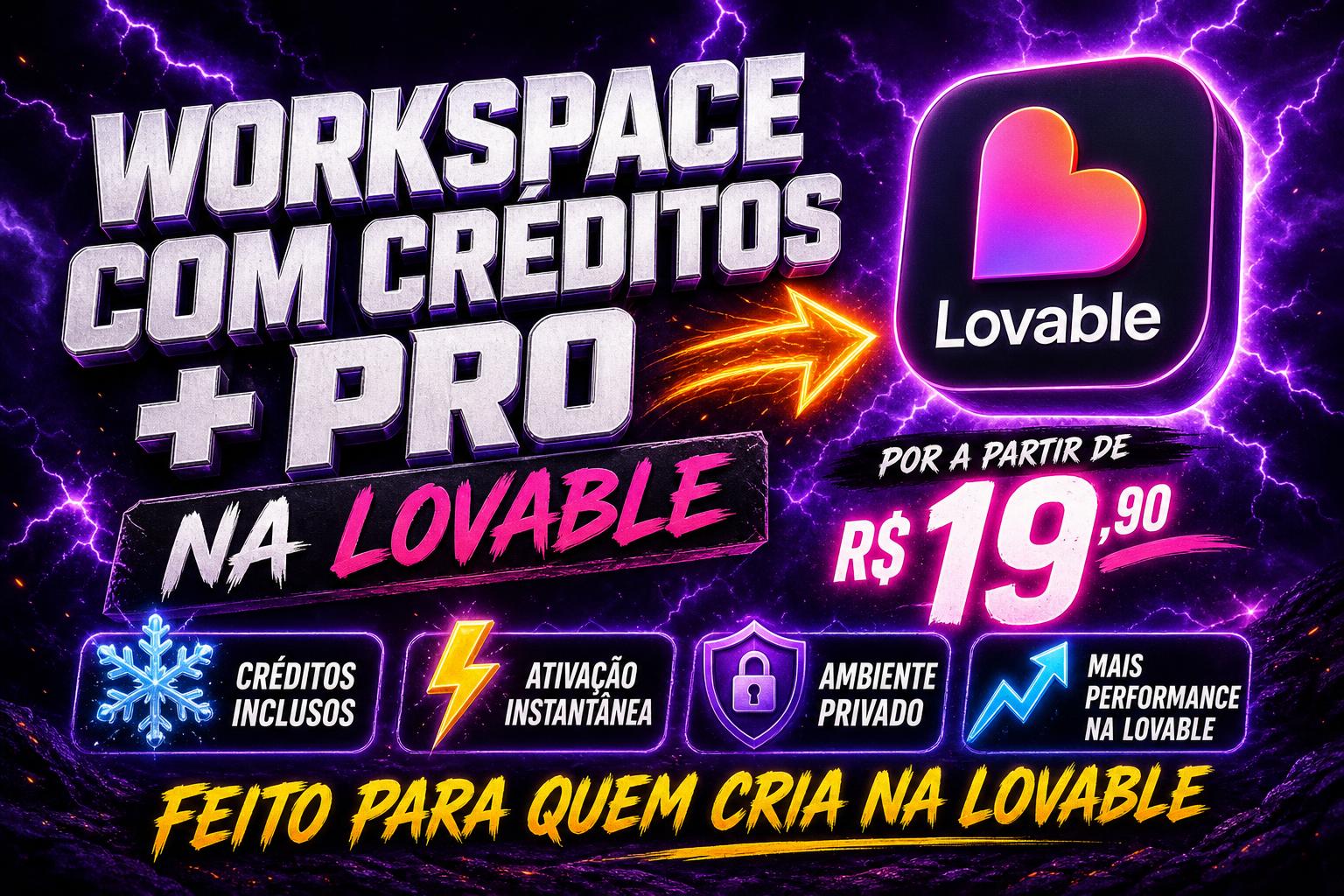 Workspace com 100 créditos Lovable
